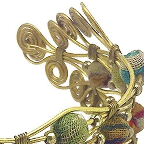 Artisan Cuff Crafted Wire Work w/Upcycled Sari Wrapped Beads NWT Sustainable - Picture 2 of 9